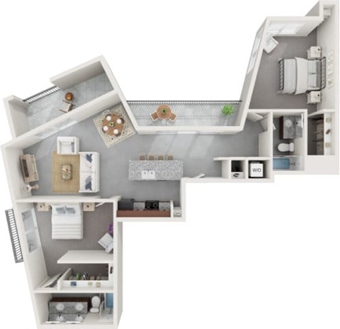 Floor plan for 2 beds, 2 baths, 1205 sqft